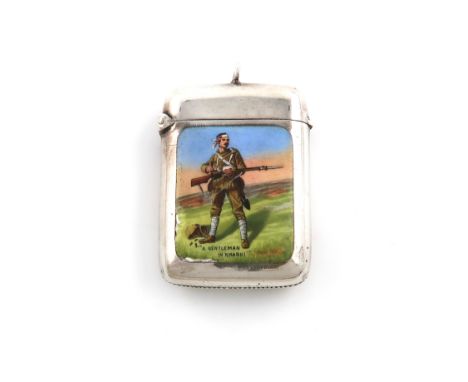 Boer War interest, a late-Victorian silver and enamel vesta case, by Saunders and Shepherd, Birmingham 1899, rectangular form