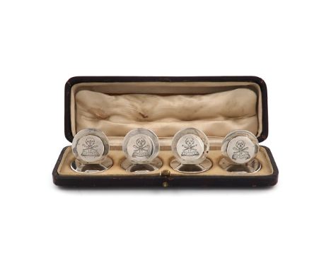 A set of four Regimental silver menu card holders, The 17th Lancers, (The Duke of Cambridge's Own), by Grey and Co., Chester 