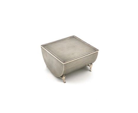 A silver cigarette box, by William Base &amp; Sons, Birmingham 1929, square and semi circular form, engine-turned decoration,