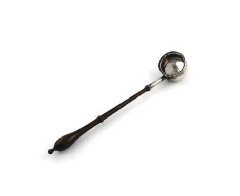 A George II silver punch ladle, maker's mark only P.I, possibly for Peter Jouet, London circa 1730, circular bowl, moulded bo