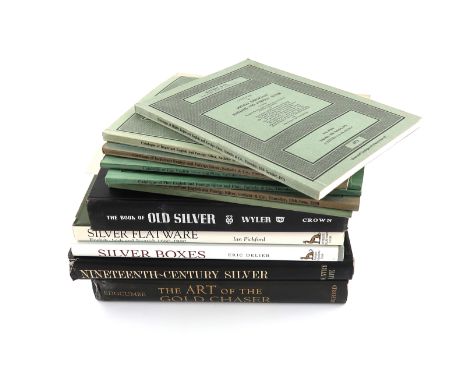 A collection of silver reference books, including: Chester Gold and Silver Marks, Catalogue of Plate of Clare College, Silver