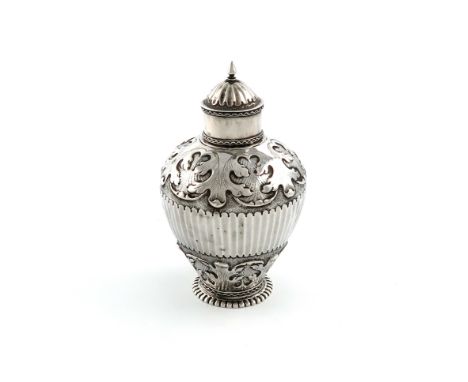 A Dutch silver tea caddy, possibly Haarlem, marks partially worn, possibly 1735 or 1742 , maker's device unidentified, balust