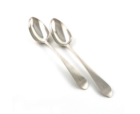 A pair of George III Scottish provincial silver Celtic Point pattern tablespoons, by William Clark, Greenock circa 1790, the 