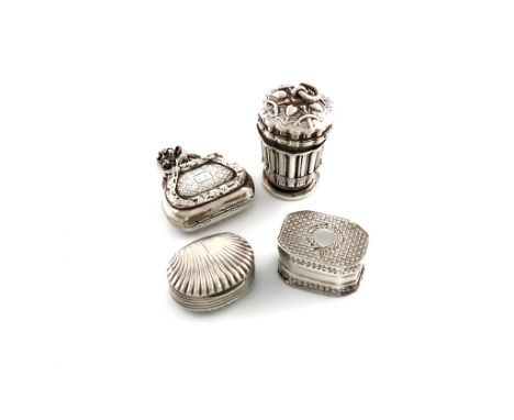 A collection of four 19th century silver vinaigrettes, comprising: one by Matthew Linwood, Birmingham 1806, fluted shell form