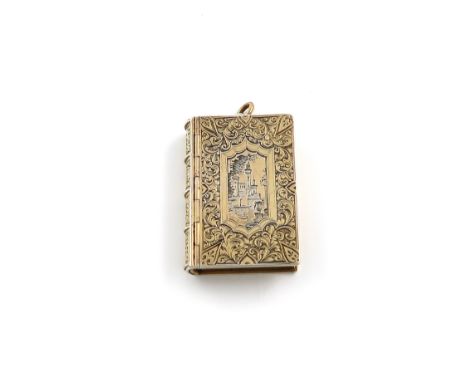 A Victorian novelty silver-gilt book vinaigrette, by Charles Rawlings and William Summers, London 1853, the cover engraved wi