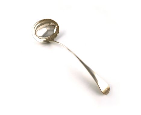 A George III silver Old English pattern soup ladle, by Peter, Ann and William Bateman, London 1804, plain terminal, oval bowl