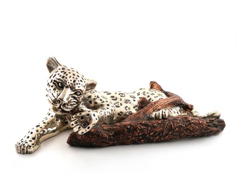 A modern Mexican electroplated sculpture of a leopard cub, signed Jolly, and marked D'Argenta, Mexico, number 212 of an editi