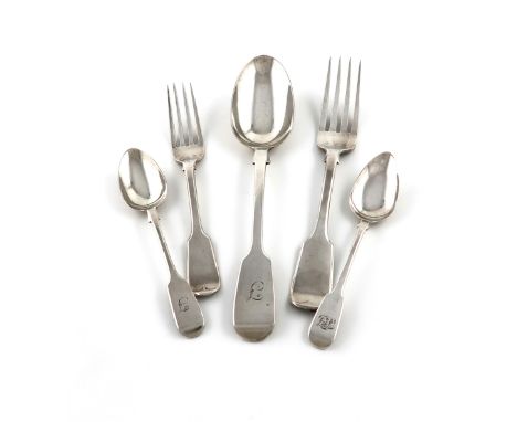 A collection of silver Fiddle pattern flatware, various dates and makers, including Hayne and Cater, London 1855, the termina