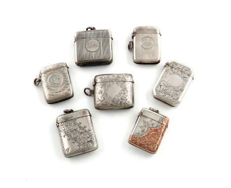 A collection of seven silver vesta cases, various dates and makers, comprising: one by Horace Woodward &amp; Co Ltd., Birming
