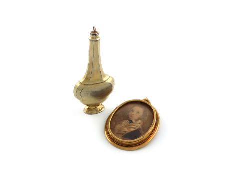 A 19th century French silver-gilt scent flask, maker's mark E.D in a lozenge, compressed panelled baluster form, on an oval f