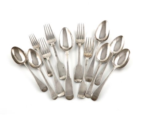 A mixed lot of silver flatware, various dates and makers, Fiddle and Old English pattern comprising: four table forks, two ta