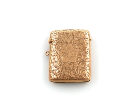 An Edwardian 9 carat gold vesta case, by Payton, Pepper &amp; Sons Ltd, Birmingham 1912, rectangular form, engraved foliate s