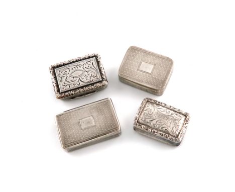 A small collection of four 19th century silver vinaigrettes, comprising: a Victorian one by Rawlings and Summers, London 1833