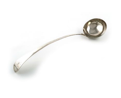 A George III silver Old English pattern soup ladle, by Hester Bateman, London 1785, the terminal initialled, circular bowl, l