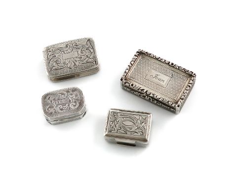 A small collection of four 19th century silver vinaigrettes, including: a George IV one by Charles Rawlings, London 1822, rec