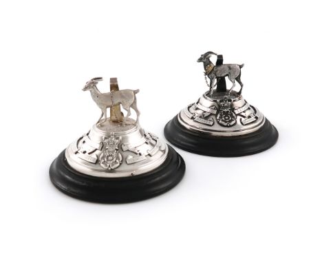 A pair of late-Victorian Regimental silver menu card holders, The Royal Warwickshire Regiment, by Henry Brown, London 1891, m