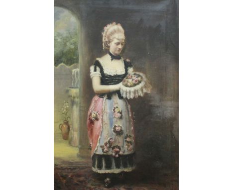 PORTRAIT OF A LADY print laid down on canvas and overpainted, bearing signature and date 1881 lower right, within a Florentin