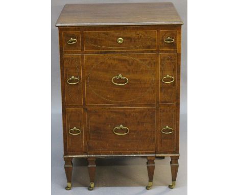 A 19TH CENTURY INLAID MAHOGANY GENTLEMAN'S WASHSTAND with square hinged top, adjustable mirror and compartments, the three du