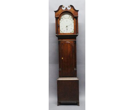 AN EARLY 19TH CENTURY OAK AND MAHOGANY THIRTY-HOUR LONG CASE CLOCK by John Hutchinson of Appleby (1820-34), having a broken s