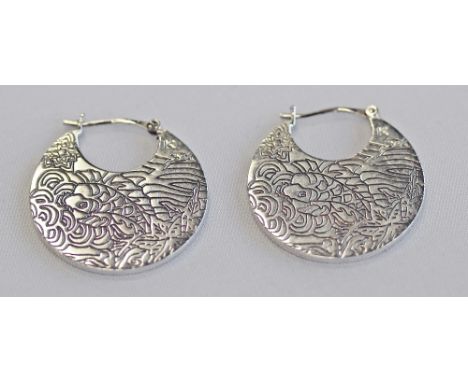 A PAIR OF KENZO (PARIS) 925 KOI CARP DESIGN EARRINGS of circular form with engraved koi carp, marked 'K 925', sold with Kenzo