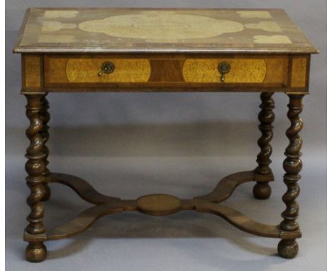 A 19TH CENTURY MARQUETRY INLAID WALNUT SIDE TABLE in the William & Mary taste, the rectangular moulded top with central lobed