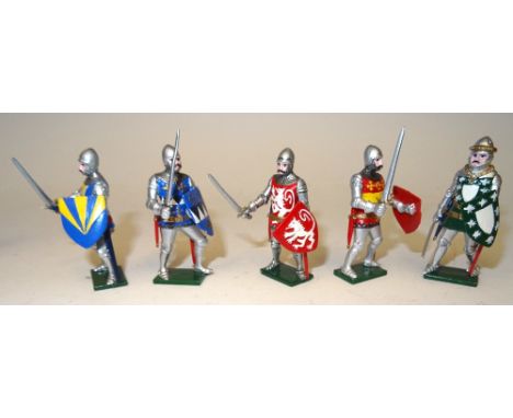 Tradition 52mm scale Knights of the Hundred Years War on foot, repainted by Pat Campbell in gloss finish WELL DETAILED, inclu