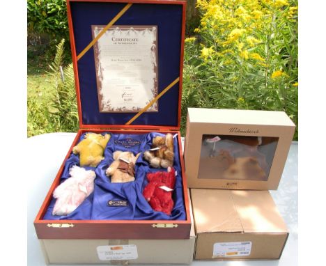 Steiff Limited Editions including 654695 UK Baby Bear Set 1999, five Baby bears 1994 to 1998 in wooden case, each 16cm, white