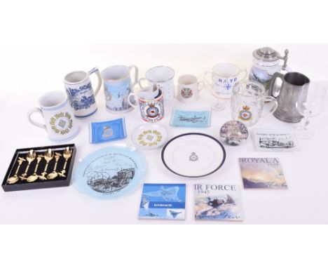 Five RAF Commemorative Tankards, 43 Sqdn Tankard,RAF glass pint tankard, Battle of Britain Commemorative Mug,1940-1990,2 x De