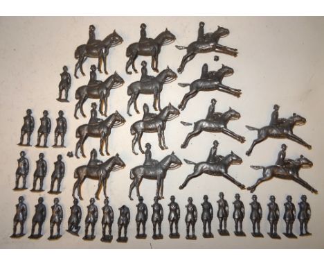 Britains Hunting Series original castings, fourteen mounted and twenty-five on foot (Condition Very Good, five damaged, whip 