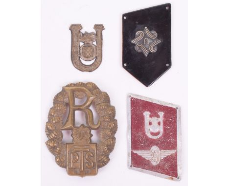 Grouping of WW2 Croatian Badges, including Armoured troops single collar badge with white metal centre piece; Railways / moto