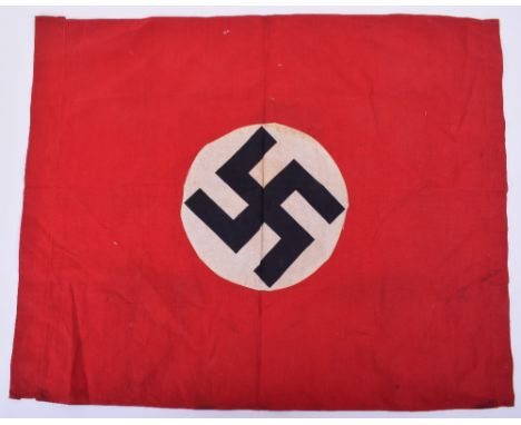 Third Reich NSDAP Flag, red cotton rectangular flag with printed black swastika within white circle to the centre. Double sid