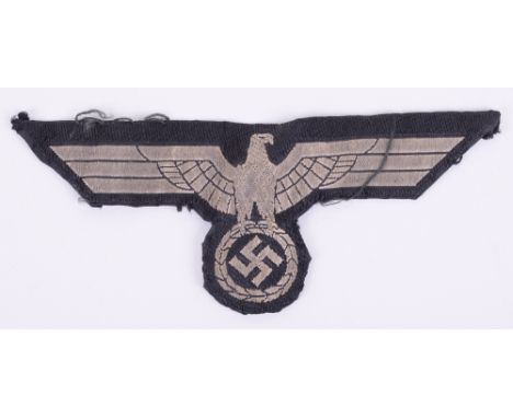 WW2 German Panzer Troops Black Wrap-Over Tunic Breast Eagle, good uniform removed example of the grey army eagle on black bac