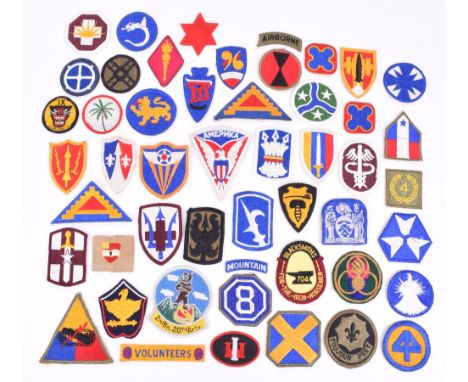 50x American Military Uniform Patches, various periods and regiments including 47th Artillery Brigade, Marianas Bonin Command
