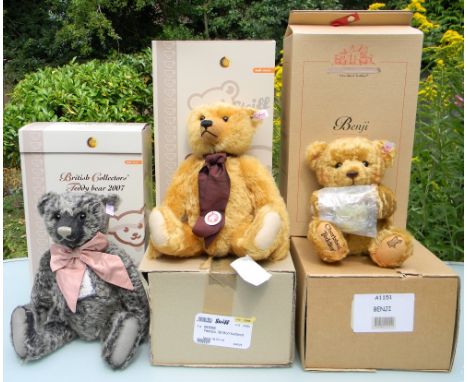 Three Steiff Limited Edition Bears including 662508 British Collectors Teddy Bear 2007, Old Black Bear, grey tipped, 40cm, wh