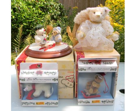 Four Steiff Limited Editions including 038273 Teddy Winter Diorama, with Snowman, Teddy Bear and Sleigh, 00002 of 1500, 03741