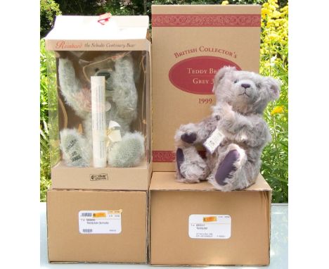 Two Steiff Limited Editions UK Teddy Bear 1999 and Reinhard 2001 Bear, 660047 Teddy Bear Grey 36cm, white tag, 00945 of 3000 