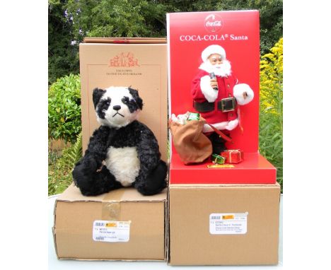 Two Steiff Limited Editions Panda Bear UK and Coca-Cola Santa Claus, 661013 Panda Bear, 40cm, white tag, 00210 of 2000 and 67