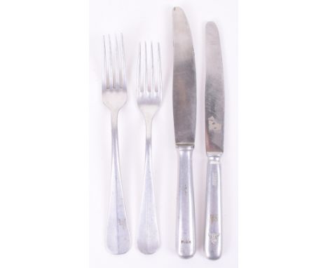 WW2 German Mess Cutlery, Consisting of Army (Heer) and Luftwaffe pair of alloy knives and folks all stamped with eagle and sw