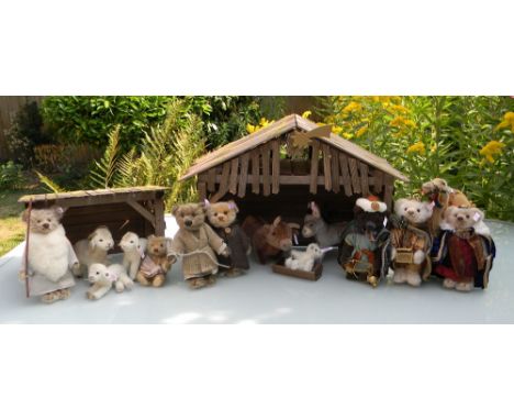 Steiff set of three Limited Edition Nativity Sets, 037597 Cradle Set, with Teddy Bear Mary & Joseph and Baby, grey mohair Don