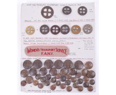 Grouping of First Aid Nursing Yeomanry / Womens Transport Service FANY Badges and Insignia, consisting of various cap badges,