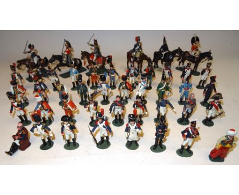 Napoleonic Military Models 54mm or slightly larger, six mounted figures, various French and European uniforms, Napoleon and o