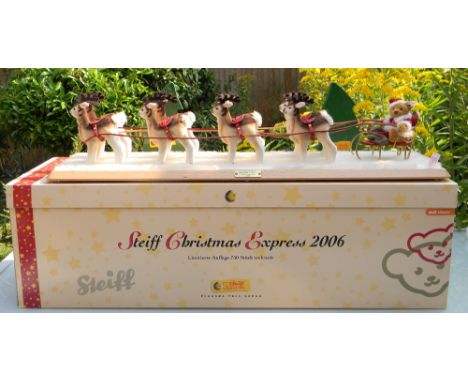 Steiff Limited Edition 037443 Steiff Christmas Express 2006, with mounted sleigh with father Christmas Teddy Bear with sack w