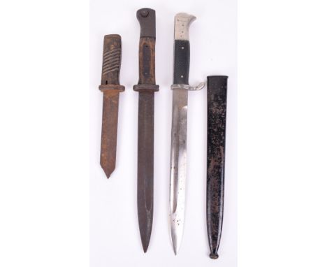 German K98 Cut Down Bayonet, parade bayonet with scabbard and 1 other. (3 items) 