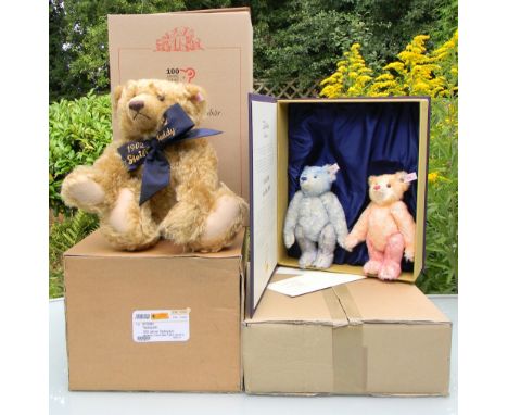 Two Steiff Limited Editions Centenary Teddy Bear and Hello Goodbye Bear set, 670985 Centenary Teddy Bear, blonde 44cm, white 