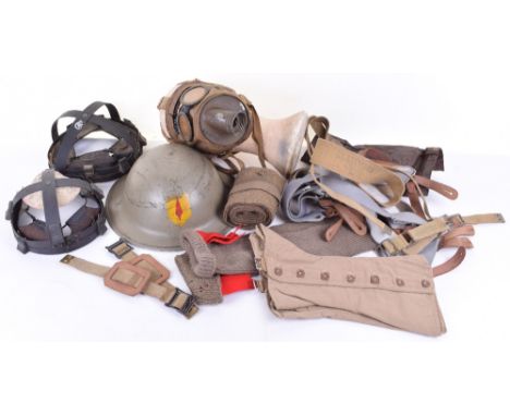 Irish Army Steel Helmet with painted formation sign to front complete with liner and chin strap, 2 helmet liners, gas mask, b