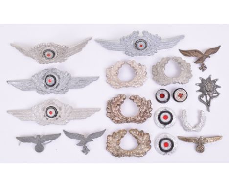 WW2 German Cap Insignias, consisting of 4x Luftwaffe NCO’s metal cockades (some missing pins to reverse); 4x German army NCO’