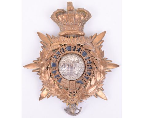 Victorian Royal Marines Light Infantry Officers Home Service Helmet Plate, crowned eight pointed star back plate with laurel 