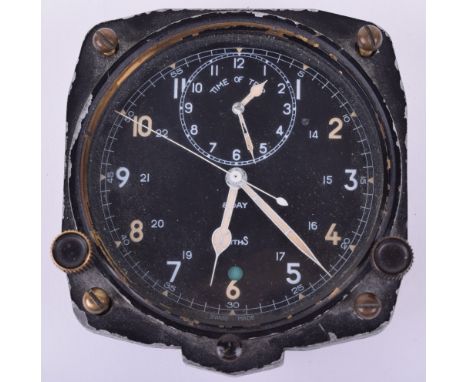 Smiths V308 8 Day Aircraft Cockpit Clock, with time of trip subsidiary dial. Metal casing with Smiths plaque to the reverse a