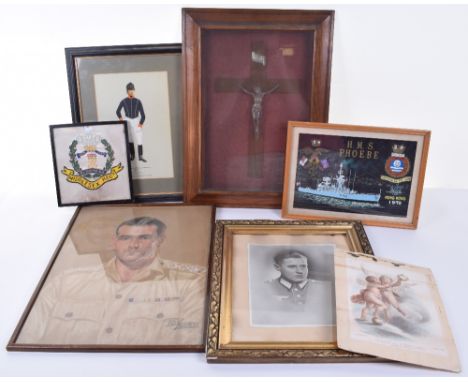 Military and Other Pictures, WW2 German army framed photo, 3 other military picture, MSM 1917 citation and wood /metal crucif