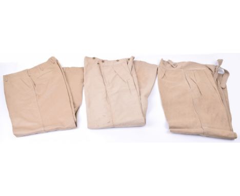2x Pairs of WW2 Period British Tropical KD Trousers, both with button front fly. One having clear 1941 date, the other pair d
